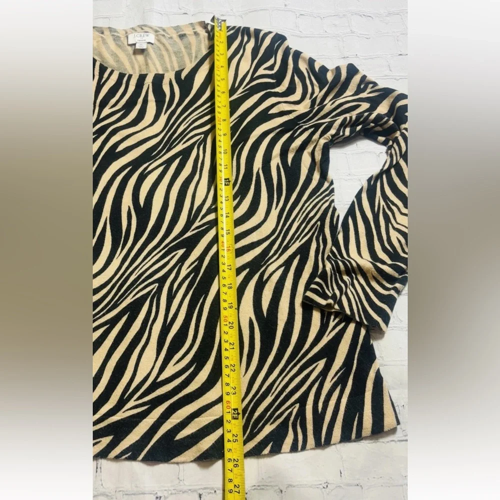 J. Crew Teddie Sweater Womens XL Black Tan Animal Print Lightweight Cotton